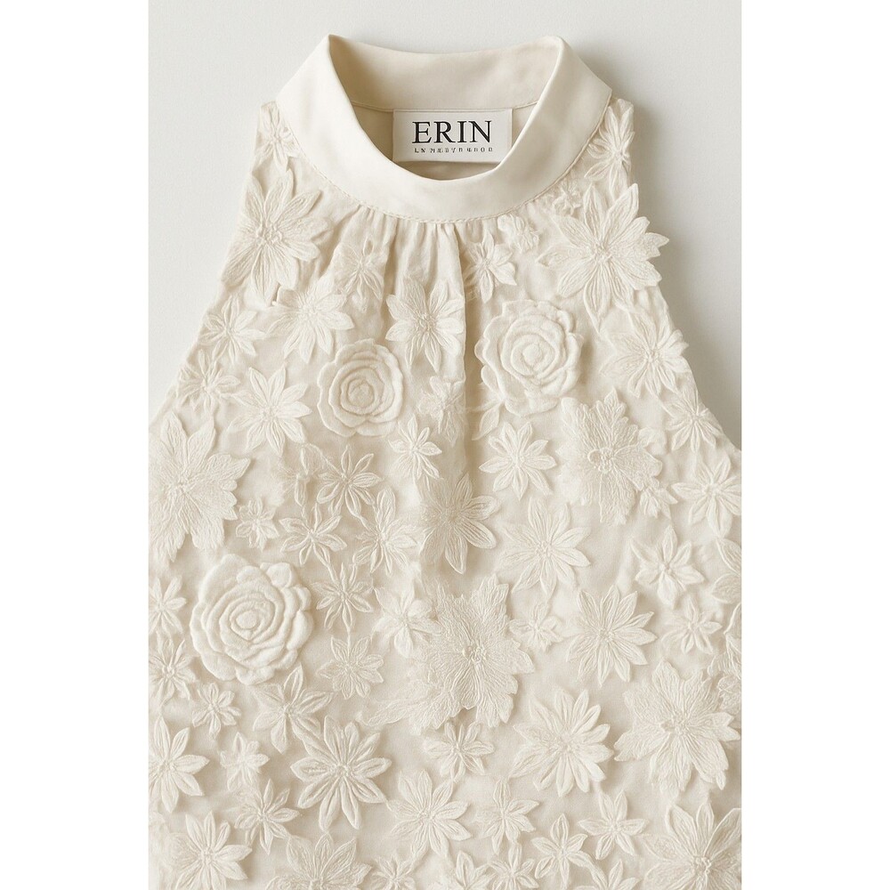 Erin Fetherston Ivory Floral 3D Appliqué Sleeveless Dress Women’s Size 6